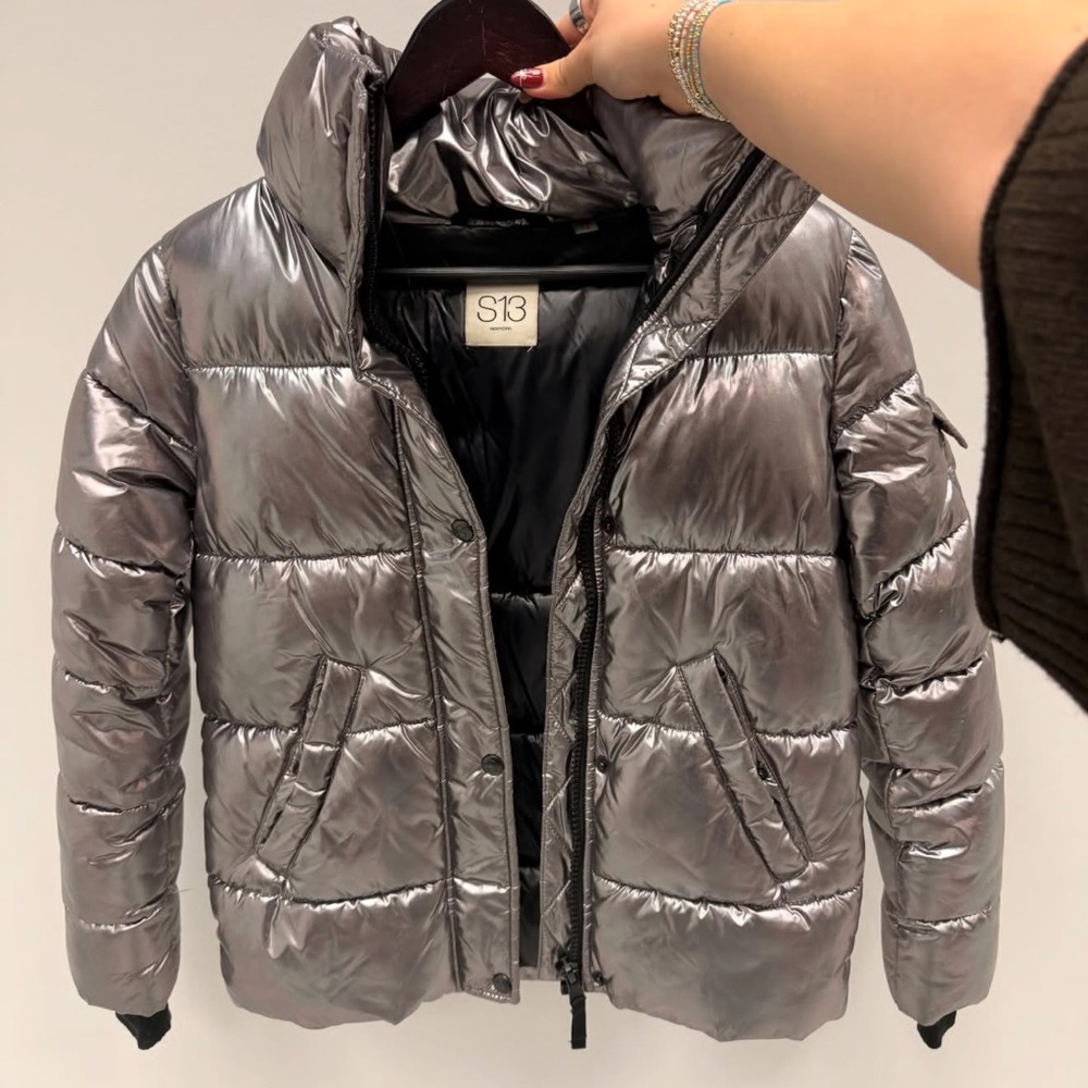 Nylon Metallic puffer jacket, S13 Mew York Ella Metallic Quilted Jacket.